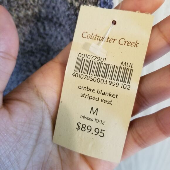 Coldwater Creek Women's Misses Size M Gray Ombre Blanket Striped Vest - Picture 4 of 10